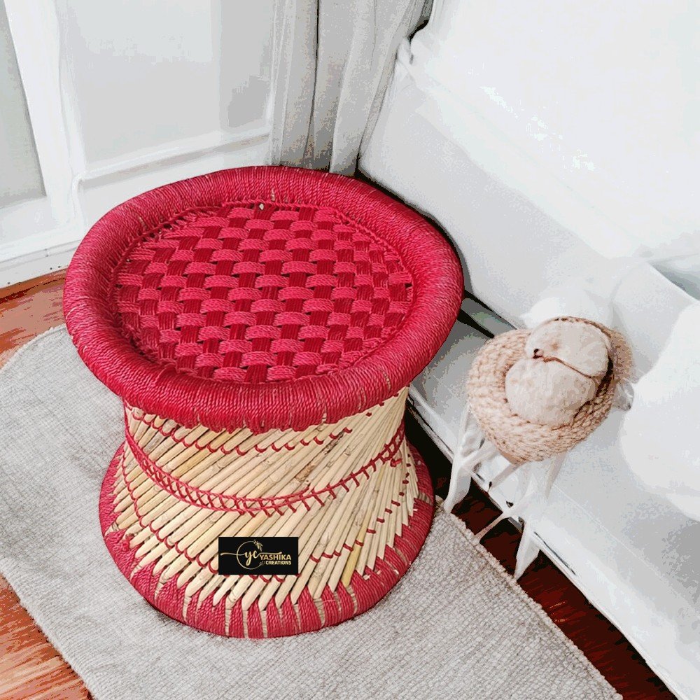Bamboo  stool   Red colour